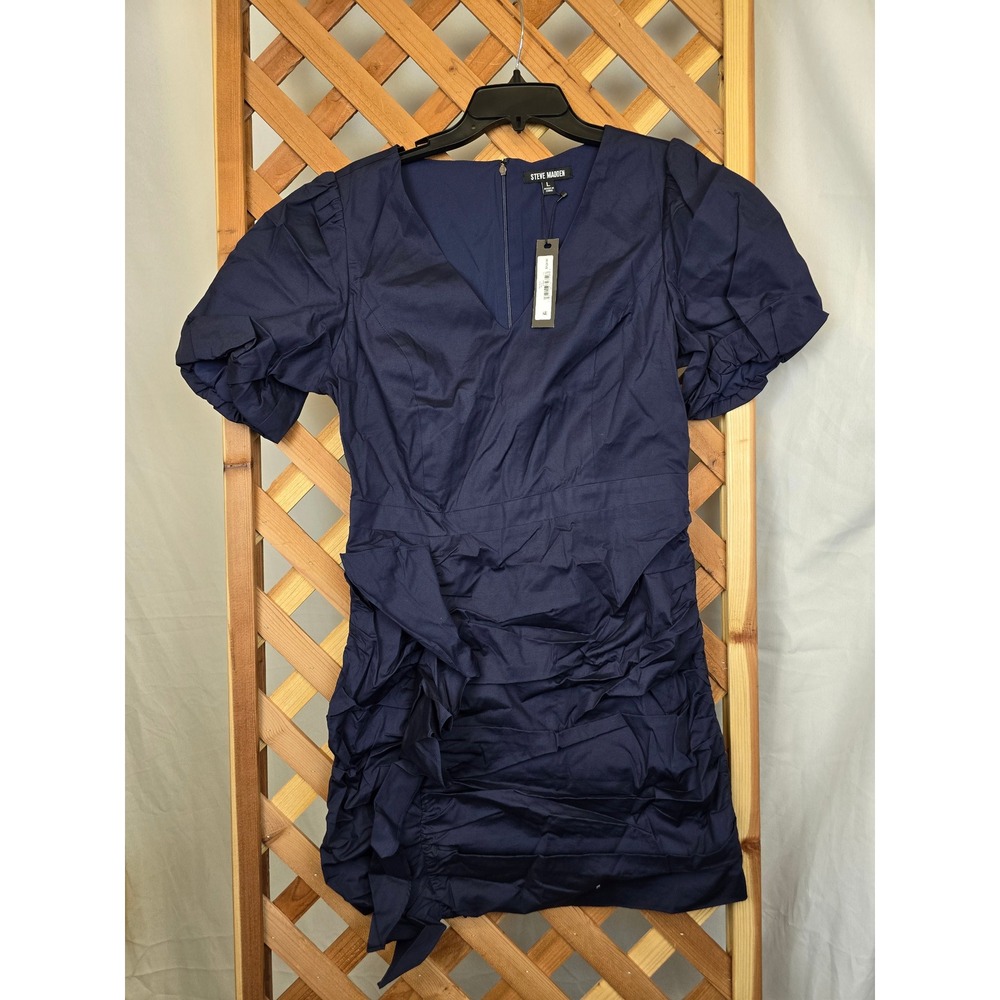 Steve Madden Pisa Dress Womens Large Marine Blue Ruffle Mini - New